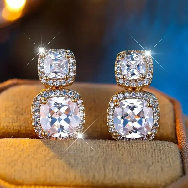 Korean Rhinestone Decor Drop Earrings Gold - free size, white