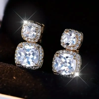 Korean Rhinestone Decor Drop Earrings Gold - free size, white