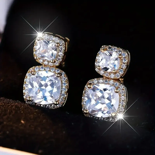 Korean Rhinestone Decor Drop Earrings Gold - free size, white