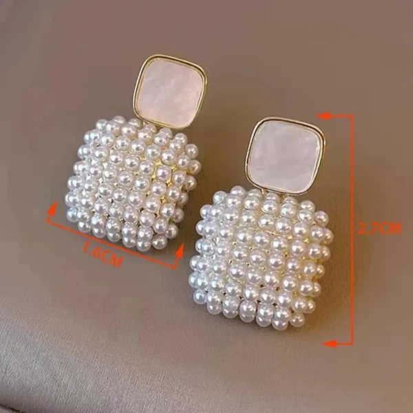 Korean Geometric Square White Pearl Earring Gold For Women And Girls - free size, white