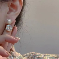 Korean Luxury Classic Geometric White Crystal Square Earring..More - free size, white