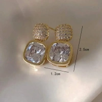 Korean Luxury Classic Geometric White Crystal Square Earring..More - free size, white