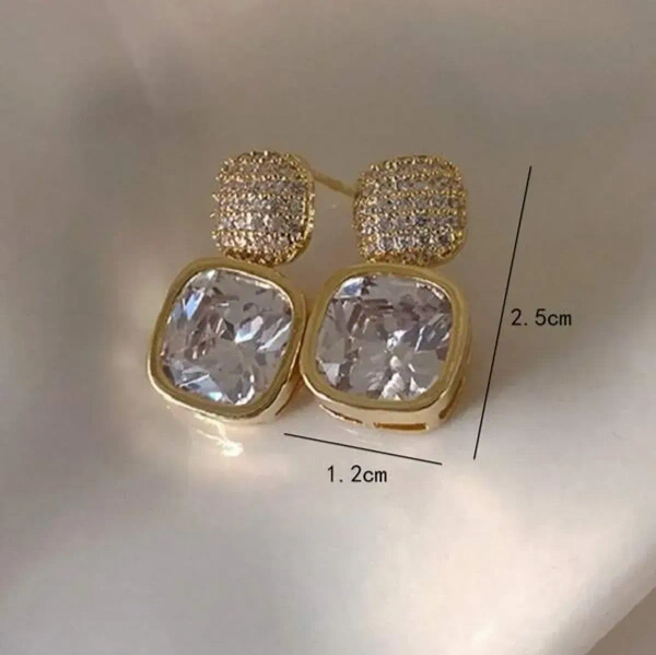 Korean Luxury Classic Geometric White Crystal Square Earring..More - free size, white