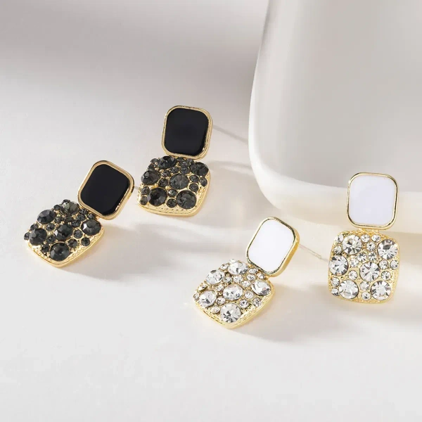 Korean Rhinestone Decor Drop Earrings Gold - mix