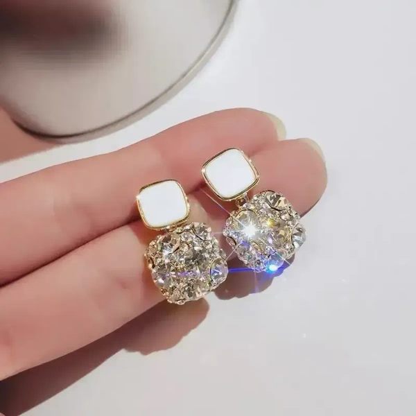 Korean Rhinestone Decor Drop Earrings Gold - mix