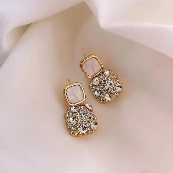 Korean Rhinestone Decor Drop Earrings Gold - mix