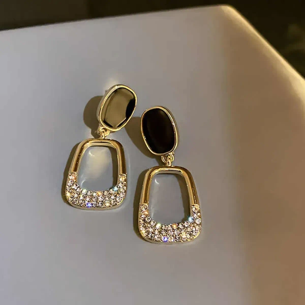 Korean Women's CZ Geometric Square Dangle Drop Earrings, Fashion Jewelry Gifts - free size, golden