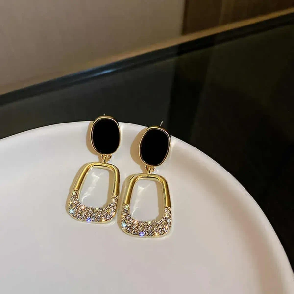 Korean Women's CZ Geometric Square Dangle Drop Earrings, Fashion Jewelry Gifts - free size, golden
