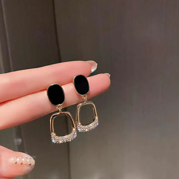 Korean Women's CZ Geometric Square Dangle Drop Earrings, Fashion Jewelry Gifts - free size, golden