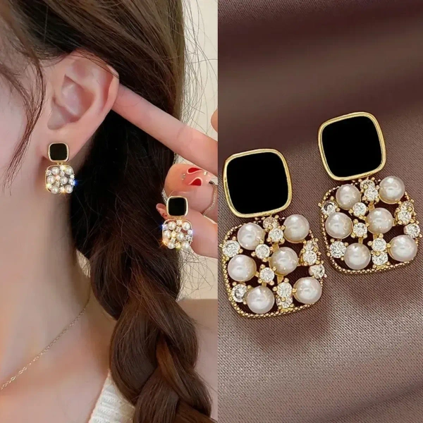 Natural Pearl Earrings Luxury Unique Versatile Hanging Drip Wrap Stud Earrings Party Wed Unusual Jewelry For Women And Girls Less - free size, white