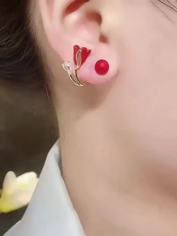 Red Flower Faux Pearl Earrings New Year Earrings For Women Party Favors For Women And Girls Less - free size, red