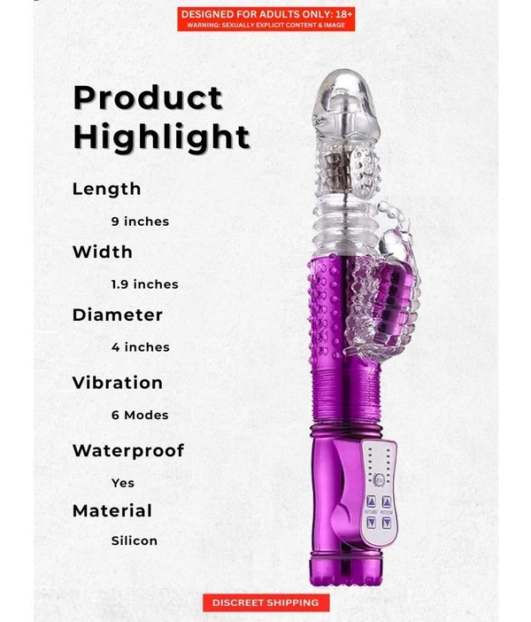 Rotating and Thrusting Purple Vibe for Solo Play By Naughty Nights  - 9 INCH, PURPLE &  WHITE