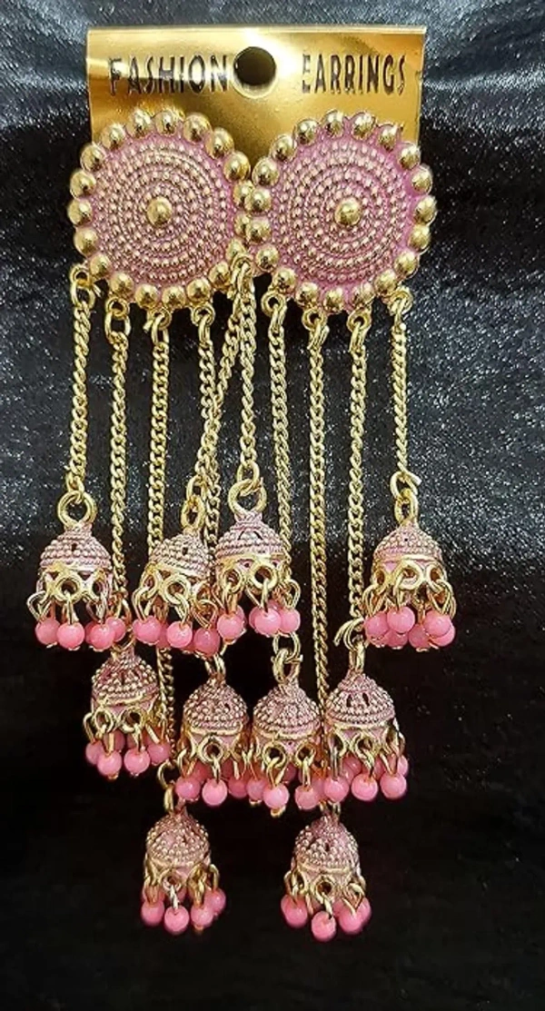 Trending New Jhaler Style Gold Touch Earrings Jhumki For Women And Girls Black - free size, pink golden
