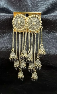 Trending New Jhaler Style Gold Touch Earrings Jhumki For Women And Girls Black - free size, black & gold