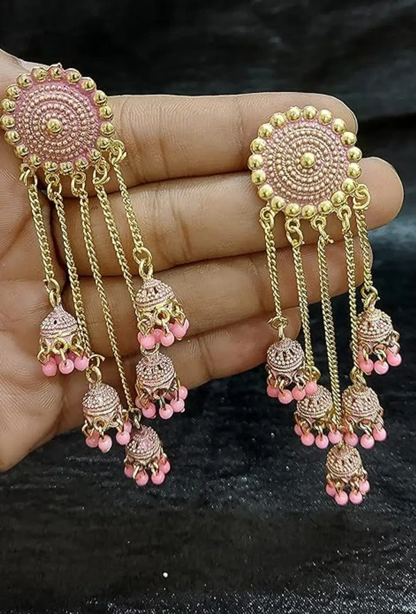 Trending New Jhaler Style Gold Touch Earrings Jhumki For Women And Girls Black - free size, pink golden