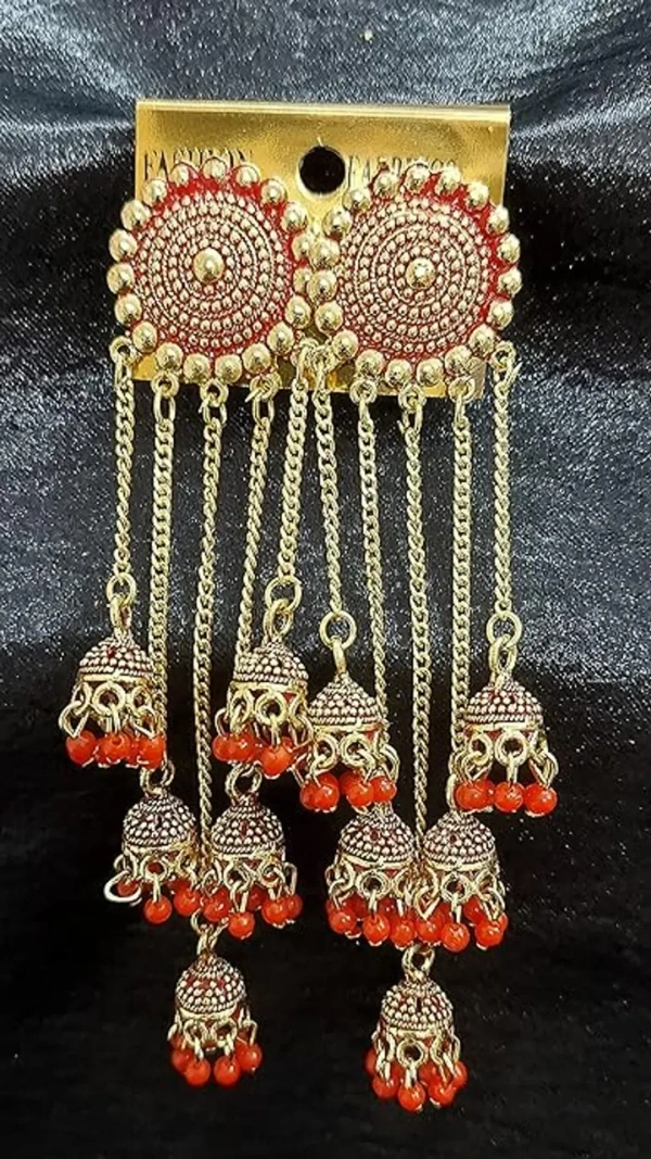 Trending New Jhaler Style Gold Touch Earrings Jhumki For Women And Girls Black - free size, golden & red