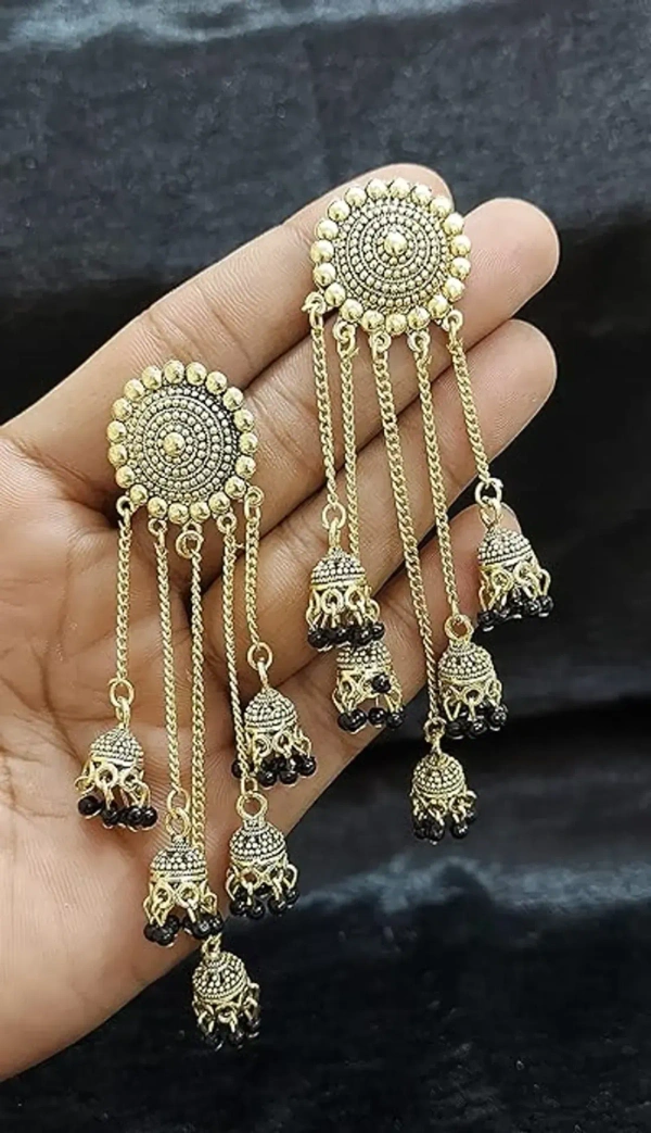 Trending New Jhaler Style Gold Touch Earrings Jhumki For Women And Girls Black - free size, black & gold