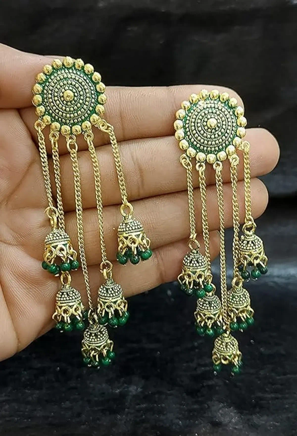 Trending New Jhaler Style Gold Touch Earrings Jhumki For Women And Girls  - free size, green
