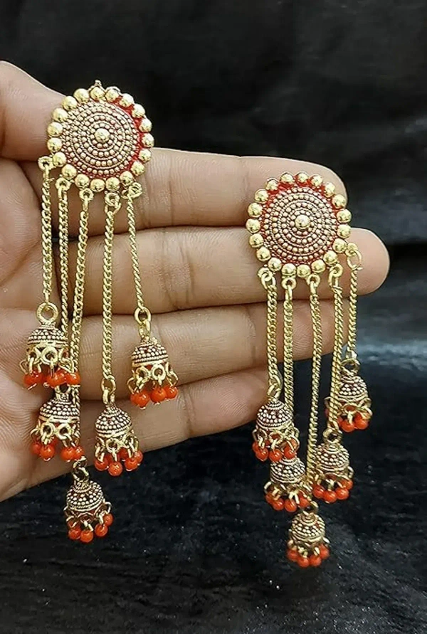 Trending New Jhaler Style Gold Touch Earrings Jhumki For Women And Girls Black - free size, golden & red