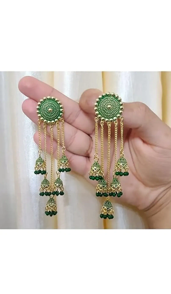 Trending New Jhaler Style Gold Touch Earrings Jhumki For Women And Girls  - free size, green