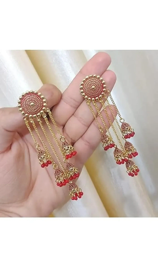 Trending New Jhaler Style Gold Touch Earrings Jhumki For Women And Girls Black - free size, golden & red