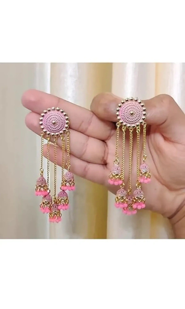 Trending New Jhaler Style Gold Touch Earrings Jhumki For Women And Girls Black - free size, pink golden