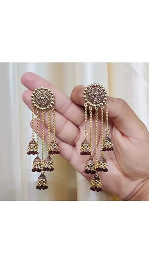 Trending New Jhaler Style Gold Touch Earrings Jhumki For Women And Girls Black - free size, gold
