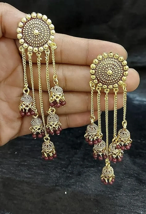 Trending New Jhaler Style Gold Touch Earrings Jhumki For Women And Girls Black - free size, gold
