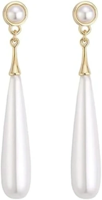 Water Drop Pearl Long Dangle Earrings For Women Non Piercing Ear Clip And Pierced Stud Earrings Less - free size, white