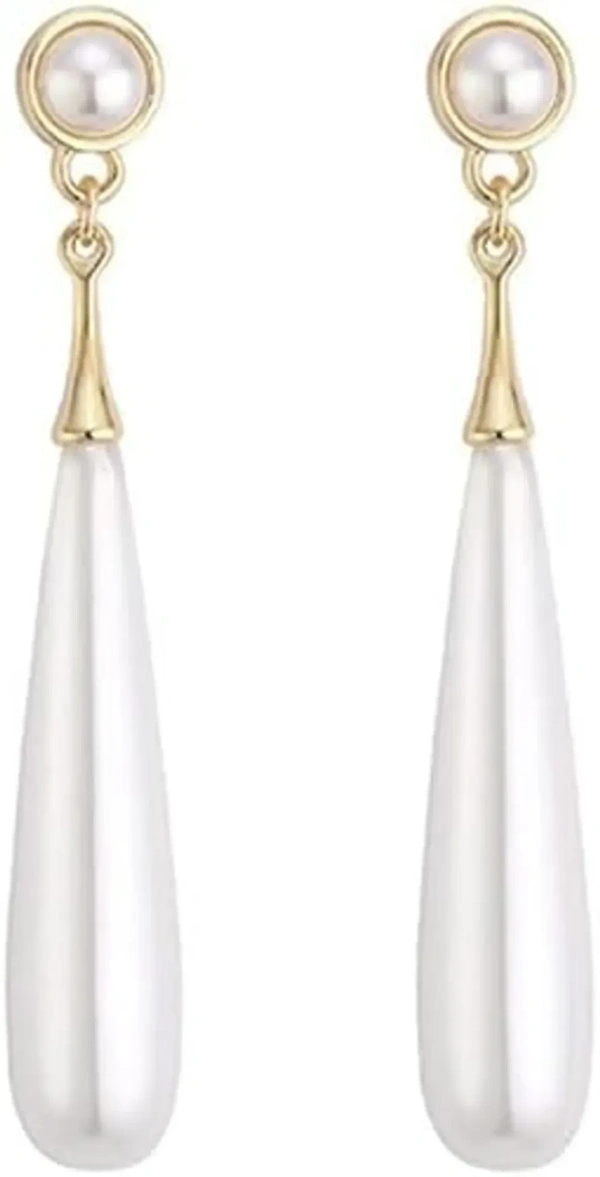 Water Drop Pearl Long Dangle Earrings For Women Non Piercing Ear Clip And Pierced Stud Earrings Less - free size, white
