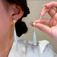 Water Drop Pearl Long Dangle Earrings For Women Non Piercing Ear Clip And Pierced Stud Earrings Less - free size, white