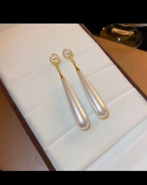 Water Drop Pearl Long Dangle Earrings For Women Non Piercing Ear Clip And Pierced Stud Earrings Less - free size, white