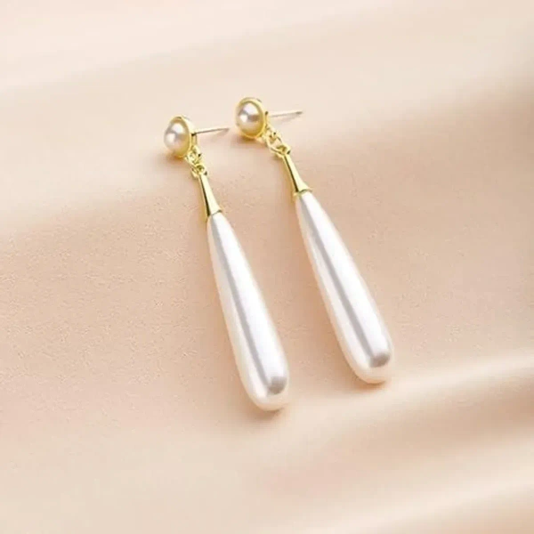 Water Drop Pearl Long Dangle Earrings For Women Non Piercing Ear Clip And Pierced Stud Earrings Less - free size, white