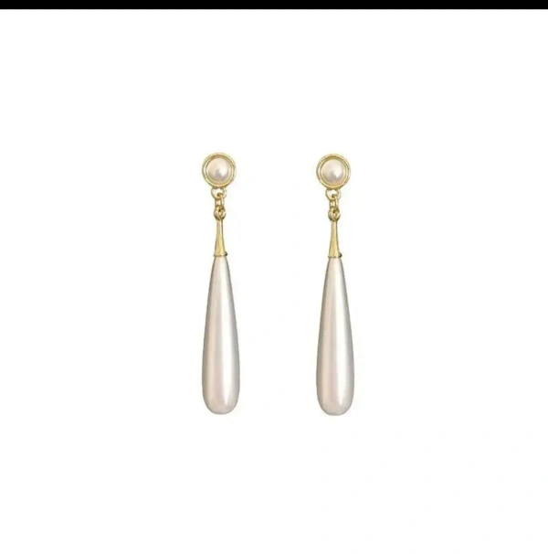 Water Drop Pearl Long Dangle Earrings For Women Non Piercing Ear Clip And Pierced Stud Earrings Less - free size, white