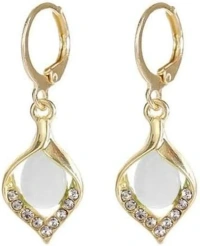 Korean Luxurious Gold Stone Zirconia Drop Gold Earring - free size, golden