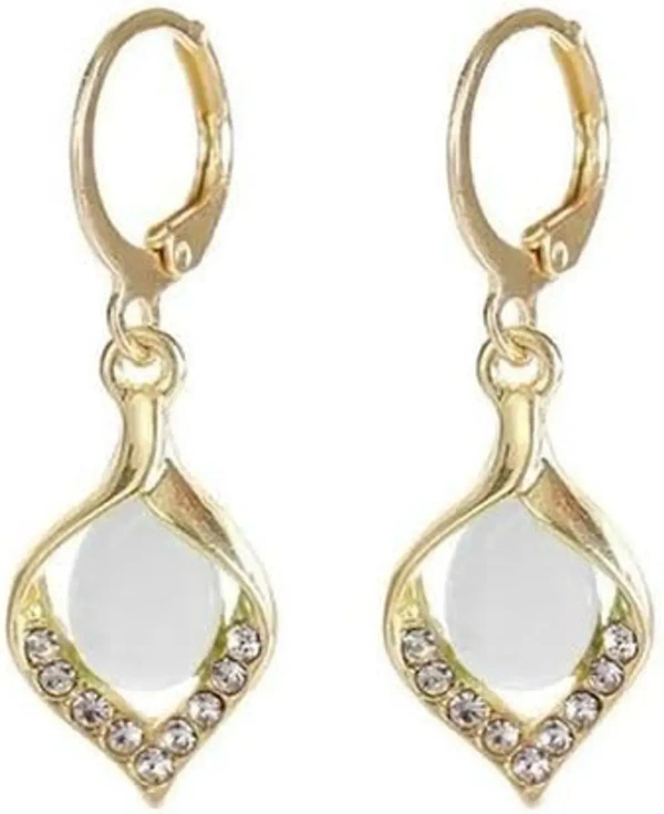 Korean Luxurious Gold Stone Zirconia Drop Gold Earring - free size, golden