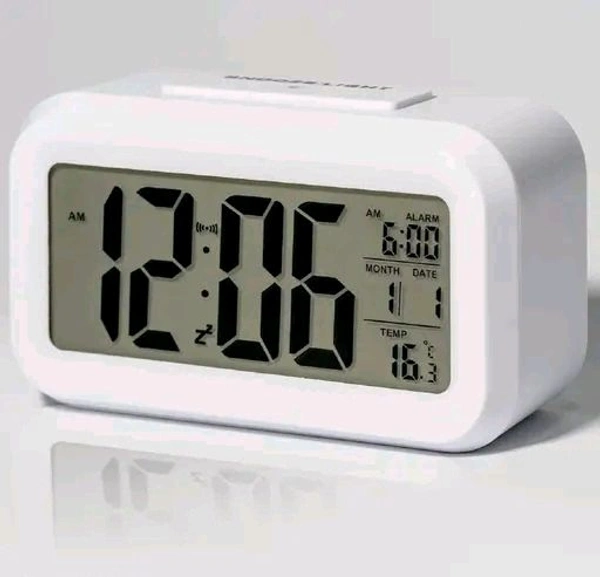 Free Delivery  Smart Digital Desk Alarm Clock Battery Operated Temprature Meter - Free Size, White