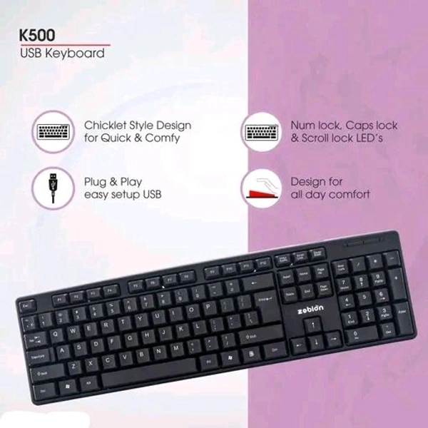 Zebion Free Delivery  Zebion K500 Usb Keyboard  - Black, Free Size