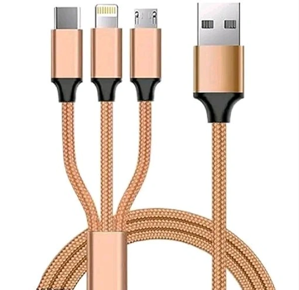 Free Delivery  Unbreakable 3 In 1 Fast Charging Cable Type C Lightning Usb 3.0 - Free Size