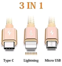 Free Delivery  Unbreakable 3 In 1 Fast Charging Cable Type C Lightning Usb 3.0 - Free Size