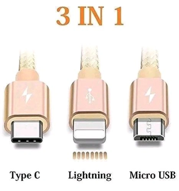 Free Delivery  Unbreakable 3 In 1 Fast Charging Cable Type C Lightning Usb 3.0 - Free Size