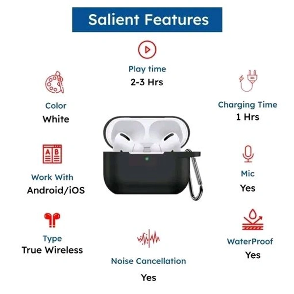 Free Delivery  Airpod Pro With Case TWS Bluetooth Earphone 3 Hour Battery Backup  - Black, Free Size
