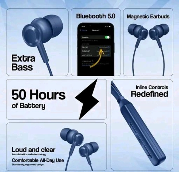 Free Delivery  TP Troops Wireless In-Ear Nackeband Bluetooth Earphone  - Free Size, Cornflower Blue