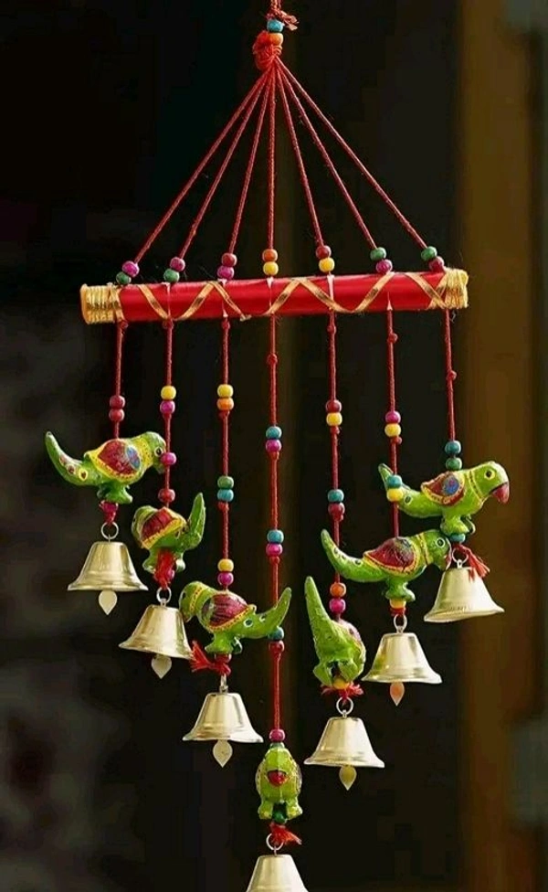 Mausam Art Gallery Green Parrot Windchimes For Home Decoration Beutiful Sound  - Free Size