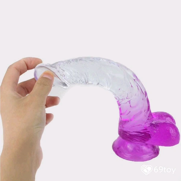 Jelly Realistic D*ldo with Balls - Women, TPE Super Skin,  - Women, Silicone, 9 Inches