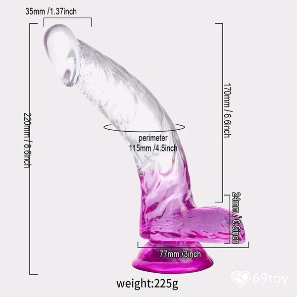 Jelly Realistic D*ldo with Balls - Women, TPE Super Skin,  - Women, Silicone, 9 Inches