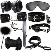  10 PCs Fetish Bondage Restraints Kit - Couple, Black, Leather