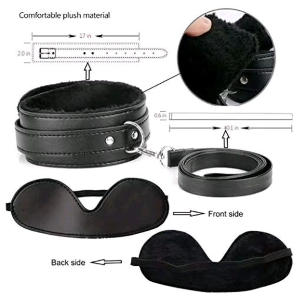  10 PCs Fetish Bondage Restraints Kit - Couple, Black, Leather