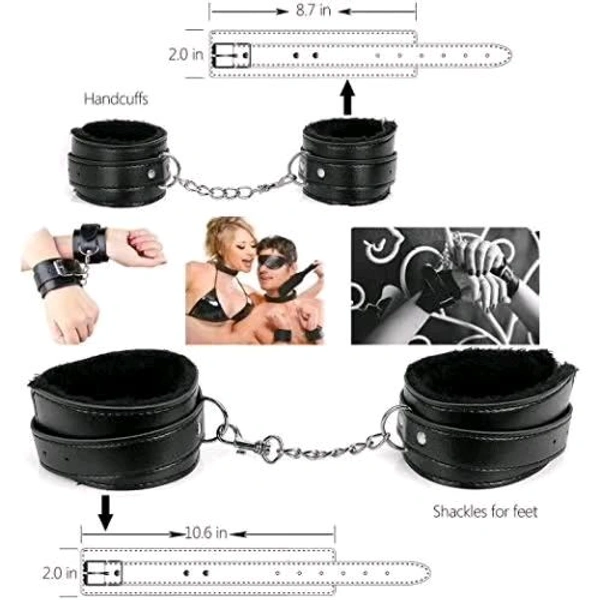  10 PCs Fetish Bondage Restraints Kit - Couple, Black, Leather