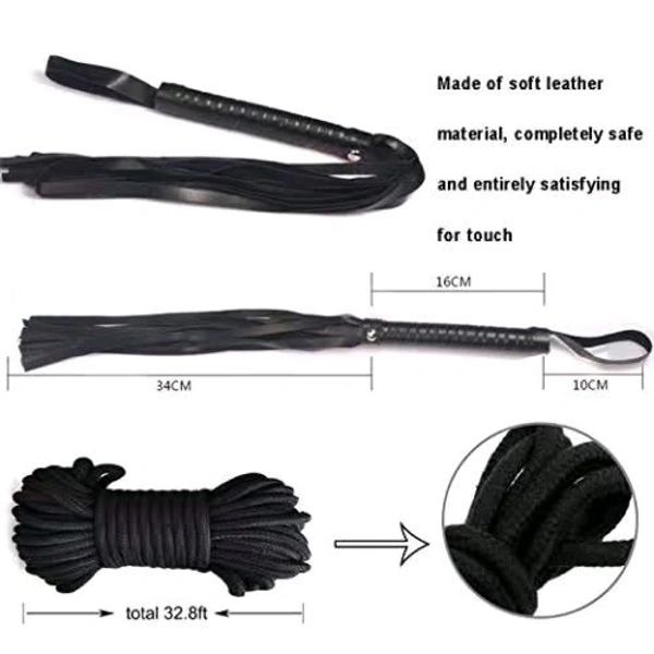  10 PCs Fetish Bondage Restraints Kit - Couple, Black, Leather